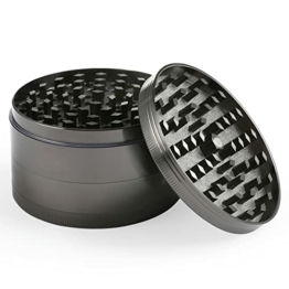 Bäcker & Lecker Pollen Grinder groß Crusher Kräutermühle für getrocknete Kräuter Spice Gewürze Herb aus Zinklegierung 4-teilig Set mit Pollen Scraper 75 mm Nickel-Schwarz - 1