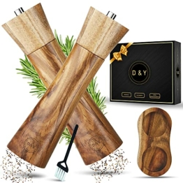 D&Y Salz und Pfeffermühle holz pfeffermühle mit Reinigungsbürste und Untersetzer, Gewürzmühlen set mit hochwertigem Keramikmahlwerk, Pfeffermühle holz beste Geschenkidee - 1