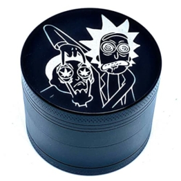 Grinder Rick und Morty 50 mm 4-teilige Gewürzmühle aus Zinklegierung, robust, schwarz, getrocknet, mit kleinem Pollenwender für perfekten Verschluss - 1
