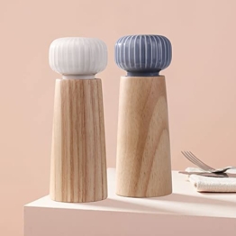 HAIPUSEN Salz und Pfeffermühle aus Holz und Keramik - Gewürzmühle Grinder mit verstellbarem Mahlwerk, 17.5cm (MIT Untersetzer) - 1
