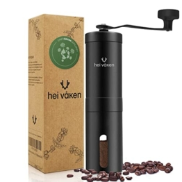 hei våken Kaffeemühle manuell aus Edelstahl mit Keramikmahlwerk | Camping Handkaffeemühle für Outdoor | Hand Espressomühle schwarz | Mahlgradeinstellung stufenlos | Manuelle Kaffeemühle Hand - 1