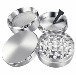 iLC Grinder Crusher Mühle für Tabak,Spice,Kräuter,Gewürze,Herb,Kaffee mit Pollen Scraper 2" - Gemacht aus Zinklegierung - 4 Teiliges - Diamantförmige Zähne (Silber) - 1