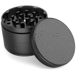 JCASE Keramik Grinder Crusher Haftfrei | 4-teilig | Nano Keramik beschichtete Kräutermühle | Ø 63 mm | inkl. Tragetasche, Pollenschaber, Pinsel und Mundstück (Black) - 1