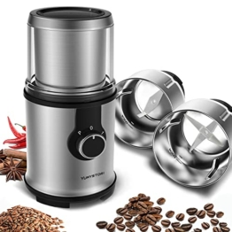 Kaffeemühle Elektrisch,Yumystori 350W Gewürzmühle Elektrisch und Kaffemühle, 110g Füllmenge Elektrische Kaffeemühle Edelstahl für Kaffeebohne Leinsamen Nüsse Gewürze Getreide - 1