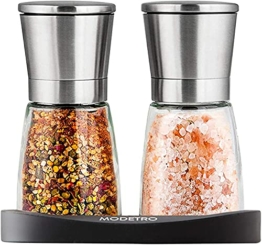 Salz und Pfeffermühle - Gewürzmühlen Set mit einstellbarem Keramikmahlwerk - Menagen aus Glas und Edelstahl - 1